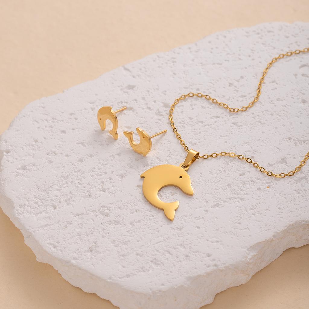 Creative Animal Stainless Steel Ladies' Flower Pendant Accessory Set Earring Necklace Set Geometric  Jewelry