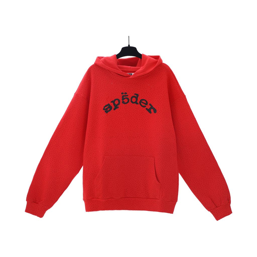 A high-quality SP5DER spider web foam printed hoodie, European and American large-size loose sweater.