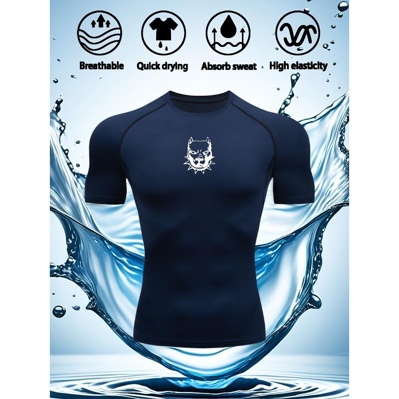 Mens White Compression Short Sleeve T-Shirt Black Small Skull Graphic Quick Dry Breathable High Elasticity Gym And Running Athletic Top