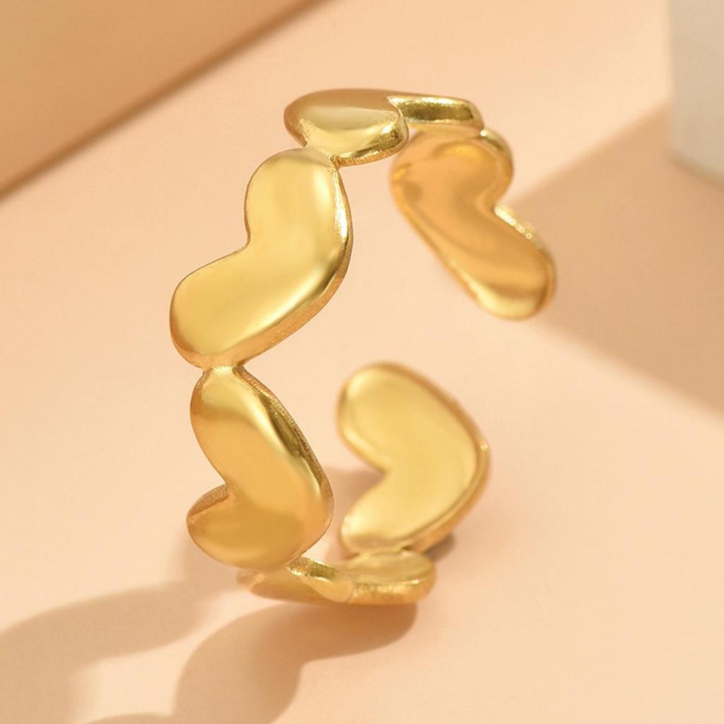 Adjustable Stainless Steel Heart Ring for Women - Sweet Temperament