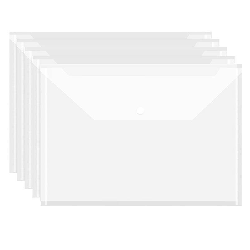5 PCS Document Bag Set Portable A4 Size Stationery Storage Bag Assorted Color Plastic Waterproof File Envelopes Snap Closure ZYF