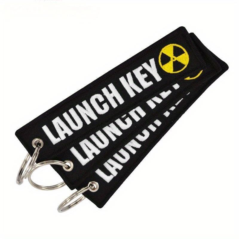 Text Stickerei Schlüsselanhänger LAUNCH KEY Tags Rechteck Schlüsselanhänger personalisierte Schlüsselanhänger Zubehör Souvenir