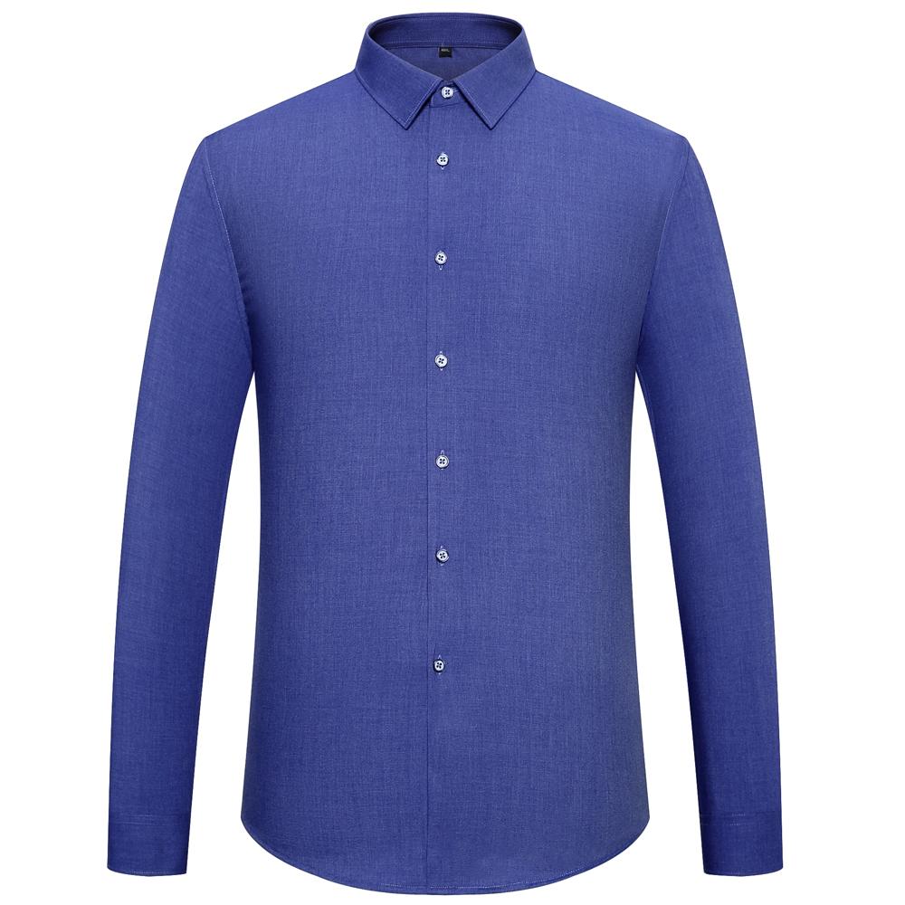 Pánská pružná košile s dlouhým rukávem z bambusového vlákna klasického střihu jednobarevná na knoflíky - Formální oblečení pro zralé muže - Ideální pro všechna roční období