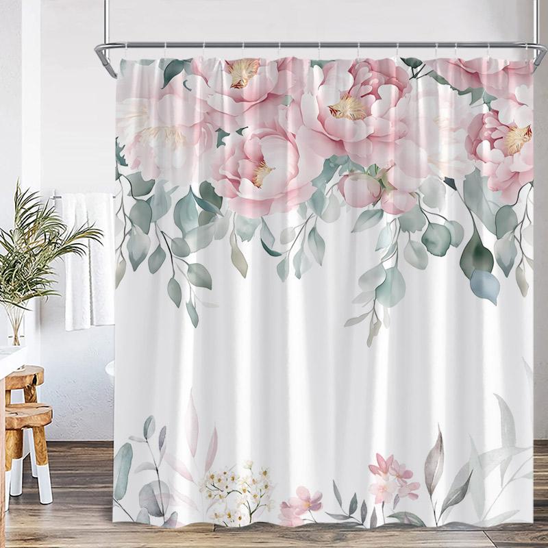 Grüne Blätter Kolibri Duschvorhänge Aquarell Pflanze Blatt Schmetterling Vogel Floral Badevorhang Stoff Heim Badezimmer Dekorationsset