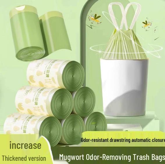 Extra silné pytle na odpadky se stahovací šňůrkou s vůní pelyňku pro kuchyňské použití, netrhací, bez slz