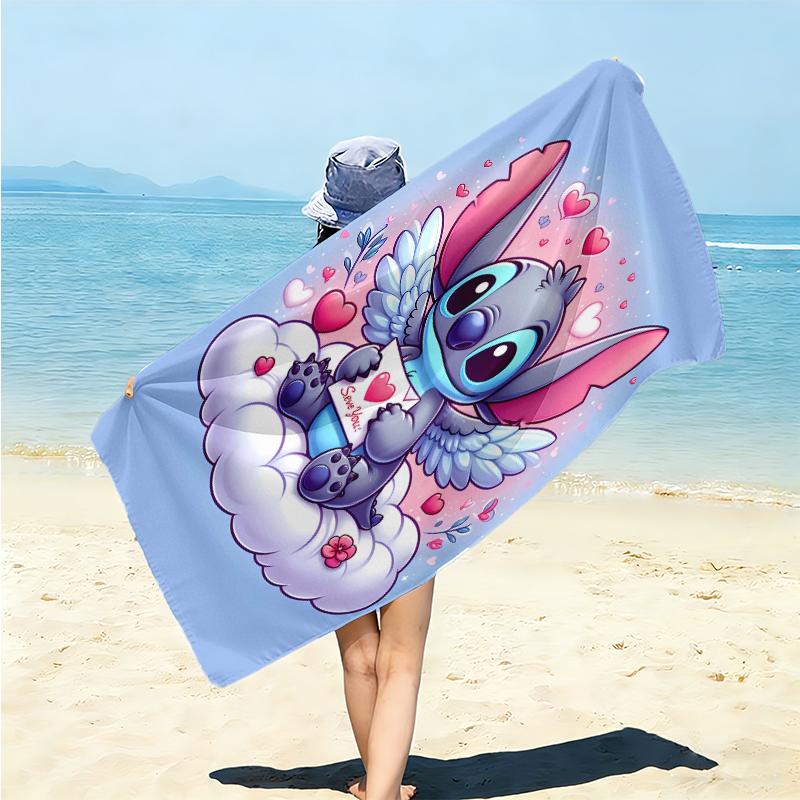 1Pc Stitch Heart Print Beach Towel Microfiber Beach Towel Thin Absorbent For Beach Swimming Yoga Bath Sports 091783