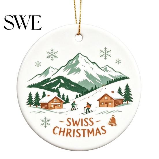 Xmas Tree Hanging Ornaments Ceramic Christmas Ornament, 2D Double Sided Cowboy/Nutcracker/Holy Berry Living Room Wall Decor Ornament for Holiday Tree,