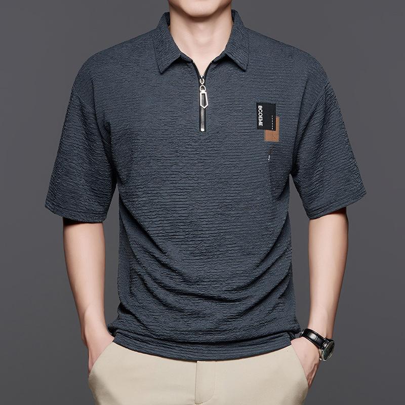 Polo Shirt Breathable Semi-Zipper Short-Sleeved T-Shirt Men'S Loose Large Size Pullover Lapel Bottoming Shirt