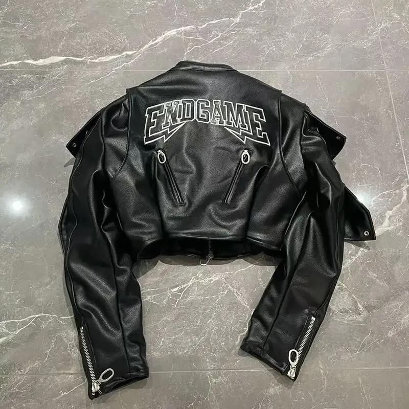 Letter Embroidered Skull Motorcycle Style PU Leather Jacket Korean Version High Street Fashion Short Jacket Women
