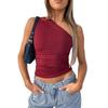 Women's Winter One-Shoulder Backless Ruched Tank Top T-Shirt: Solid Color, European & American Style