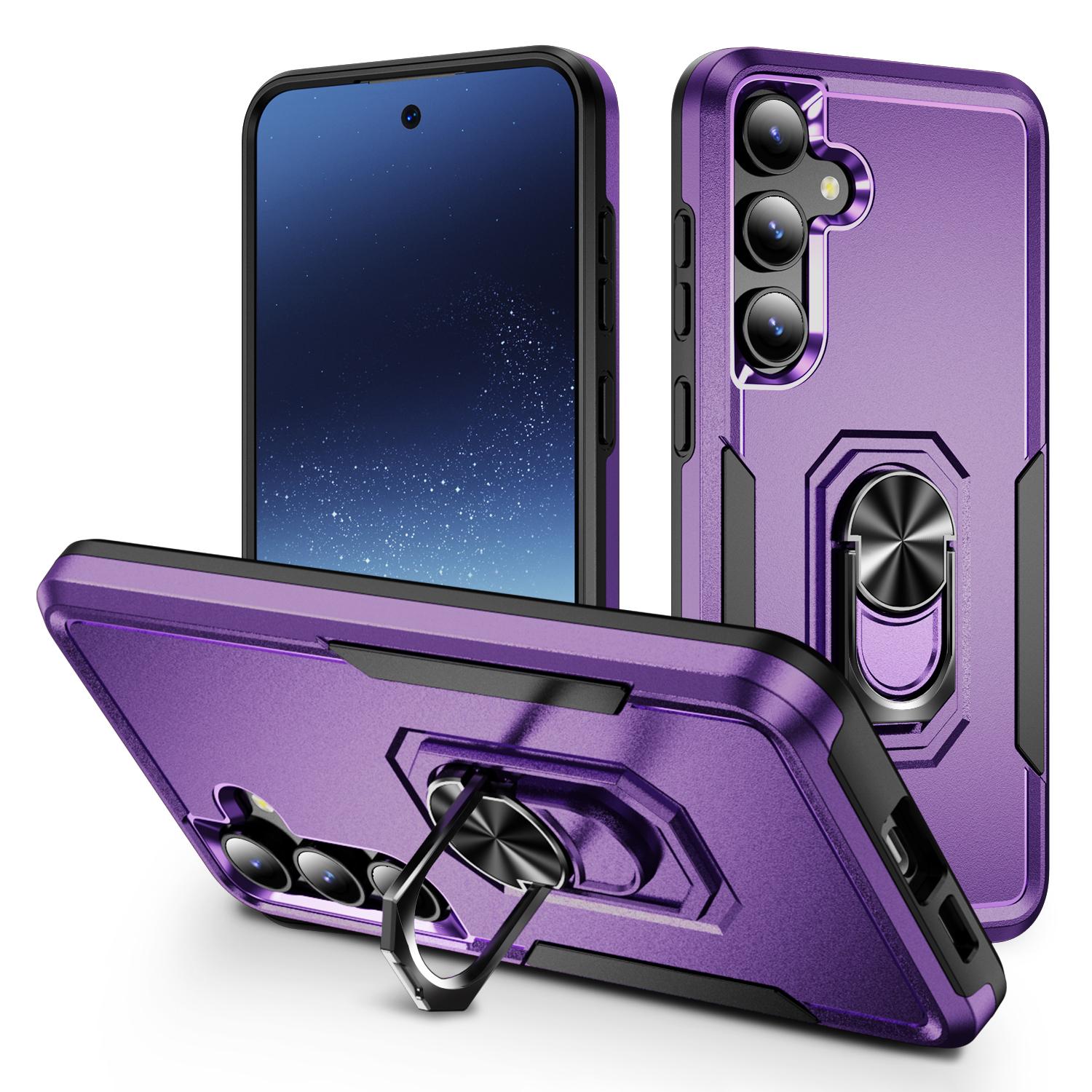 

For Samsung Galaxy S25+/S24+ Case Military Grade Ring Kickstand PC+TPU Phone Cover Purple+Black