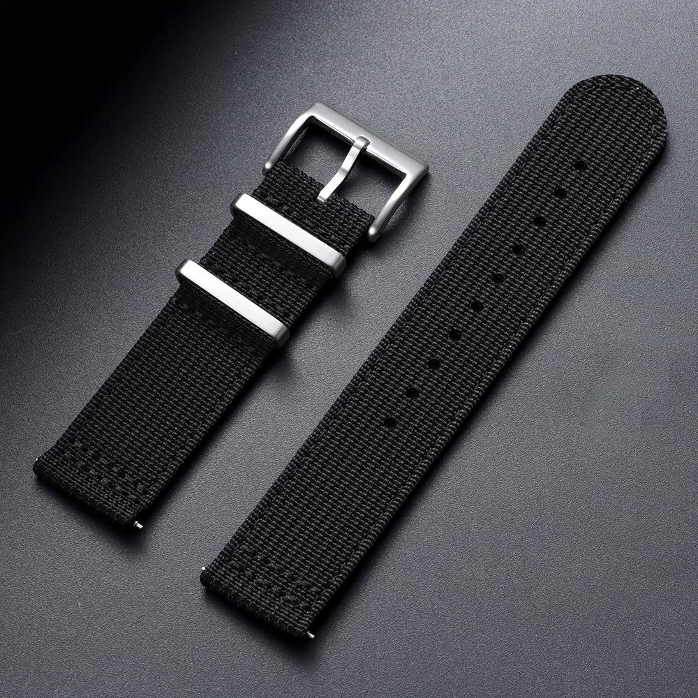 20mm 22mm Ribbed Nylon Watch Band Quick Release Army Green Nylon Strap Woven Canvas Fabric Band for Men Military Sports Bracelet 20mm чёрный