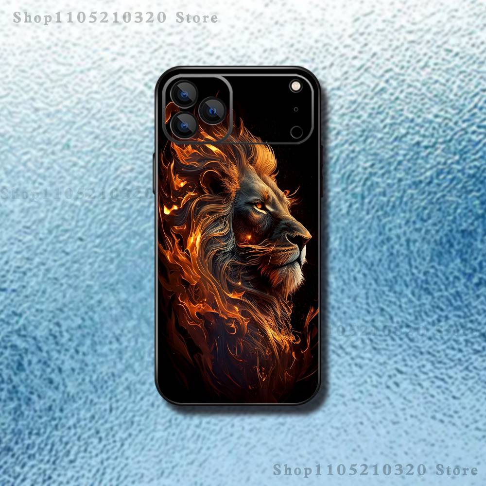 

Animal domineering lion Phone Case For iPhone 17,16,15,14,13,12,11,Pro,Max,Plus,E,SE4,Air,Mini Black Soft Funda iPhone12PROMAX