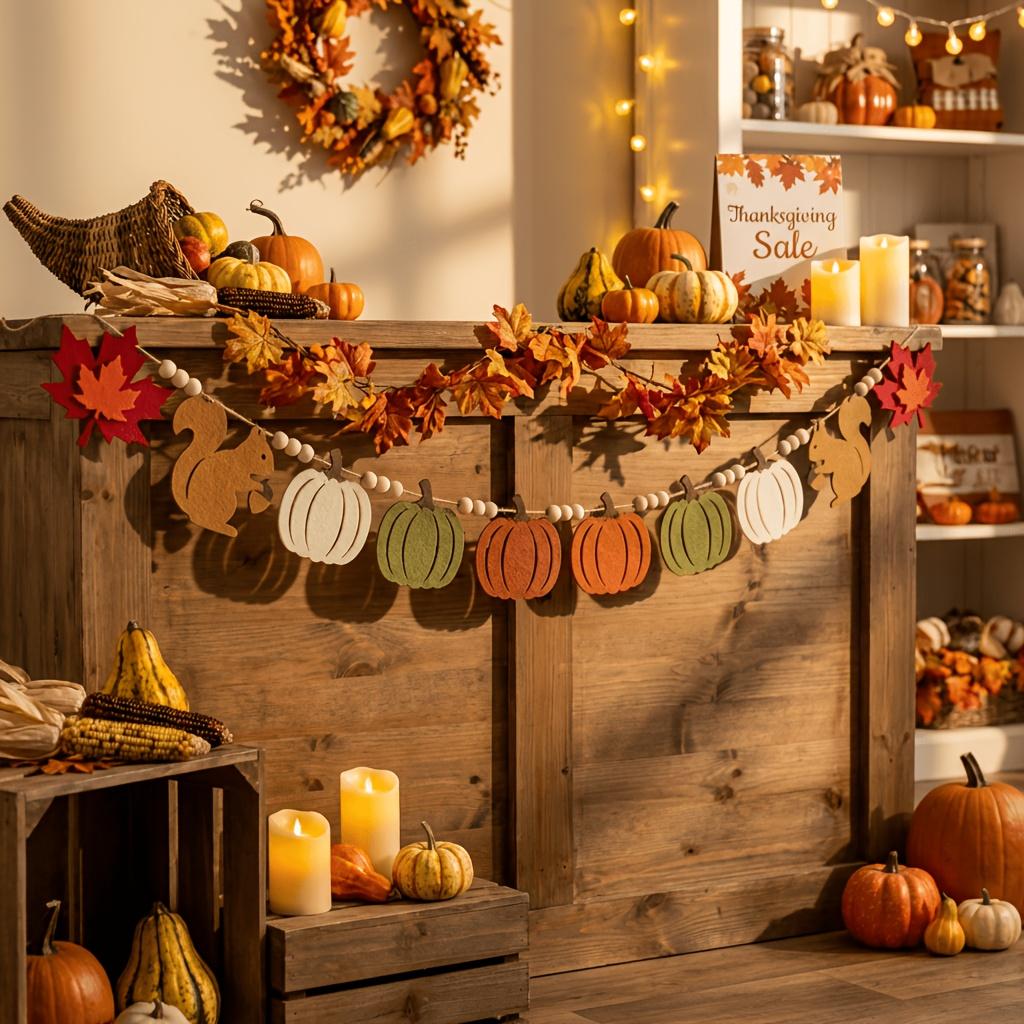 1Pc Autumn Harvest Country Style Party Banner, Pre-Assembled Squirrel Pumpkin Maple Leaf Flag String, Thanksgiving Indoor And Outdoor Rustic Style