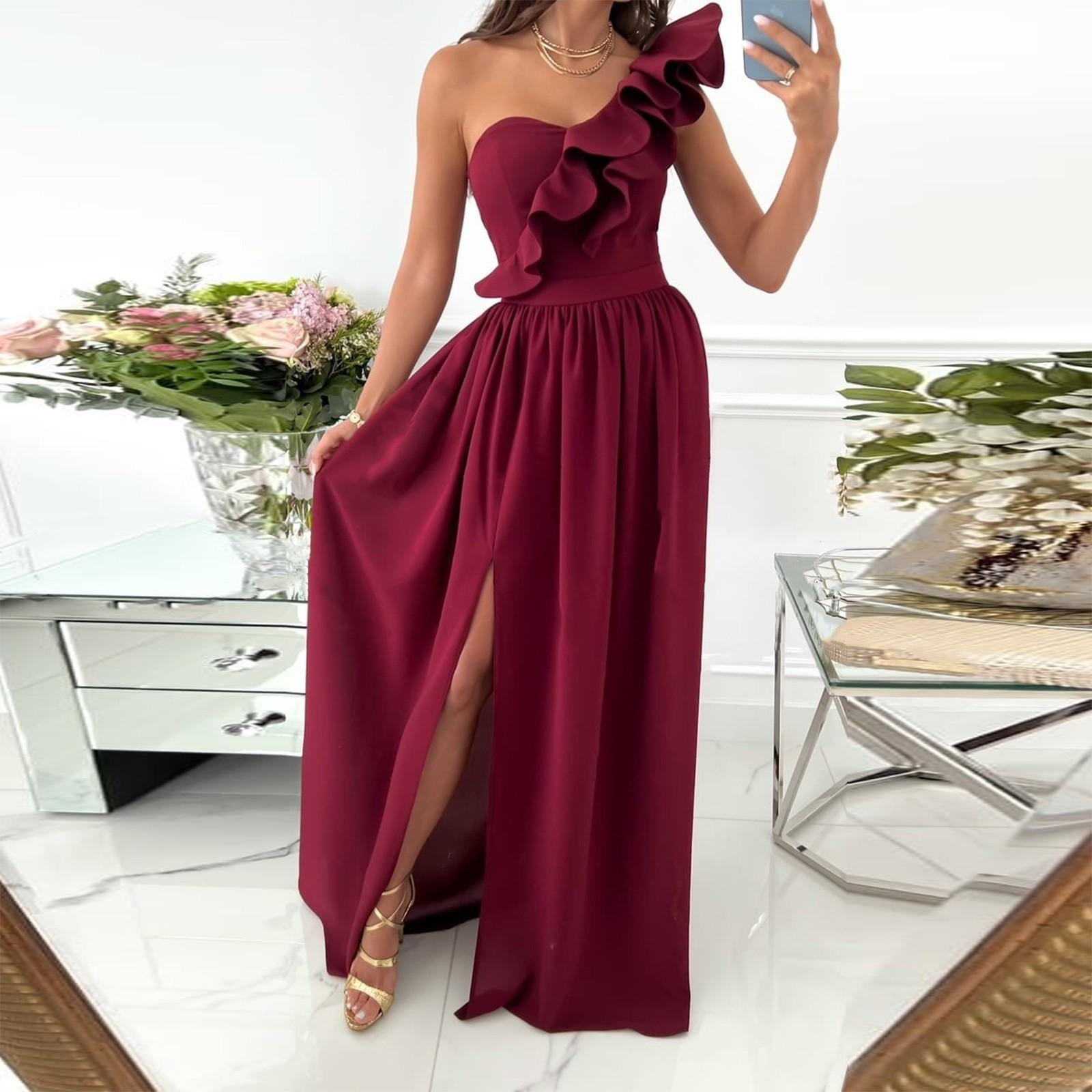 

Женское платье без рукавов с рюшами и разрезом по краю, женское платье для женщин L винный