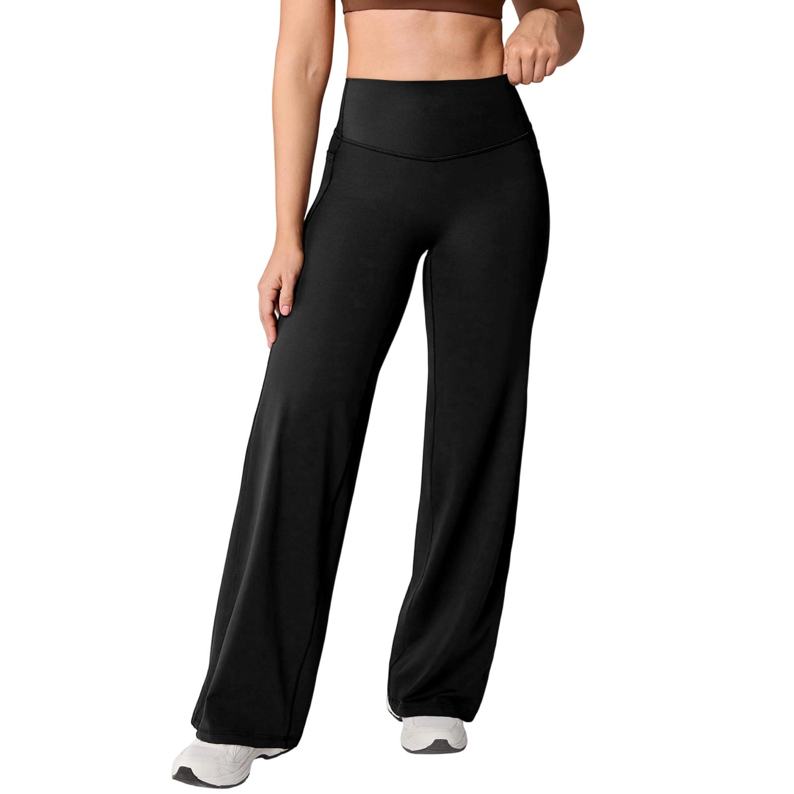 Women s Color Straight Yoga Pants, High Waisted Flared Pants, Loose Fit Outdoor Sports Pants L чёрный