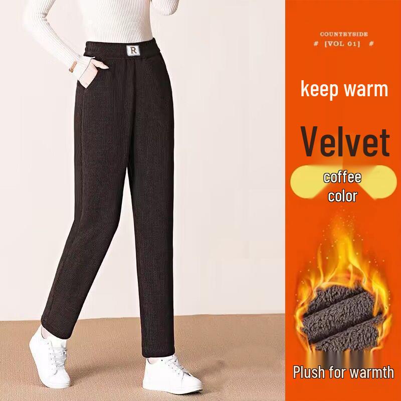 

Женские зимние брюки из шенильного флиса - Свободные, Толстые, Узкие прямые, Универсальная верхняя одежда для повседневной носки XXL коричневый