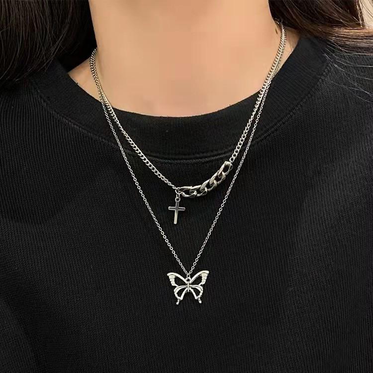 "European & American Double-Layer Love Necklace: Hip-Hop Inspired Long Sweater Chain for Women"