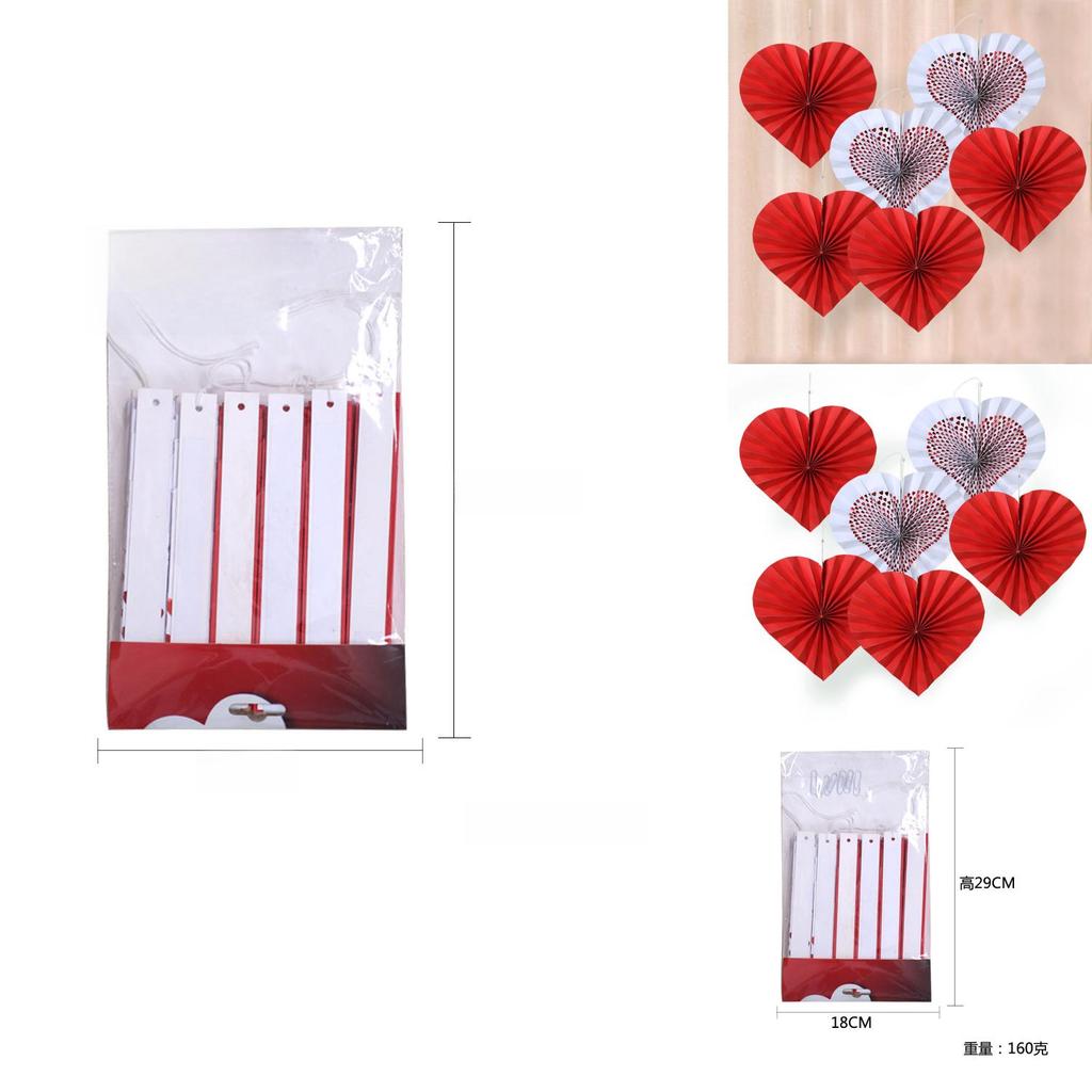 Romantic Red Heart Shaped Paper Fan Flowers Wedding Decoration For Valentine's Day