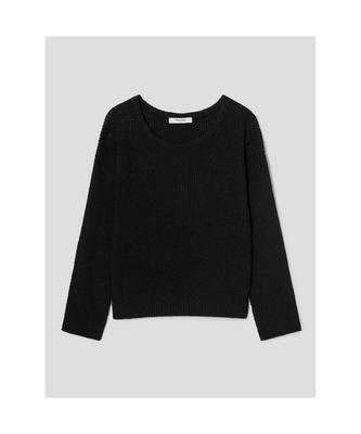 Solid Loose Fit Boat Neck Pullover Black