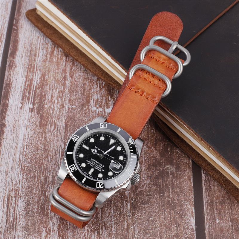 Handmade Retro Wiped Color Genuine Leather Watch Strap, 20/22mm
