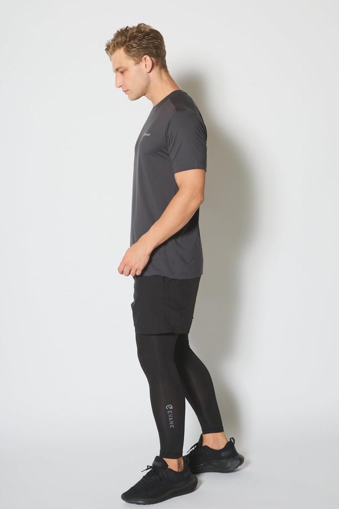 EVANE Stretch Dry Training Charcoal 4-Way Set-In T-Shirt (L, Gray)