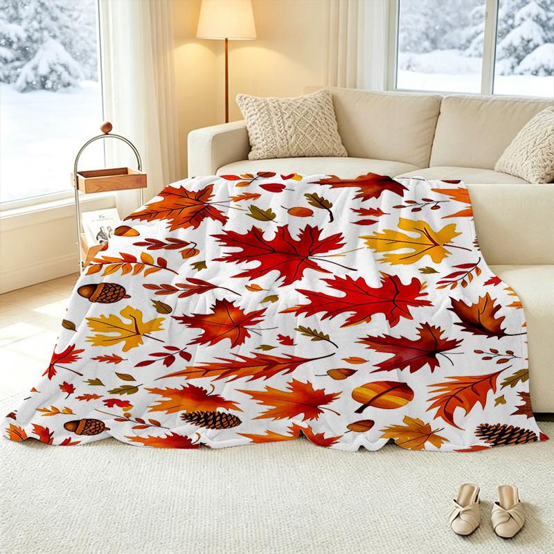 Autumn Leaves Series Printed Flannel Blanket Soft Warm & Cozy, Ideal for Dorm & Home, Adds Warm Fall Vibe