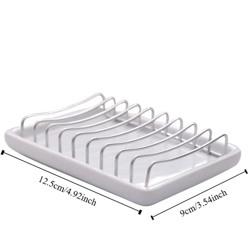 Multi-function Ceramic Soap Dish Stainless Steel Storage Dish Simple Drain Soap Box  Shower Room