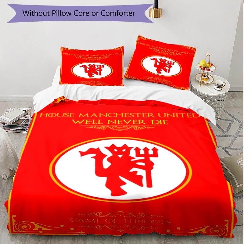 3pcs Duvet Cover Set (1*Duvet Cover + 2*Pillowcase, Without Core), Manchester United F.C Print Soft All‑Season Bedding Set, Home Bedroom Decor Gift