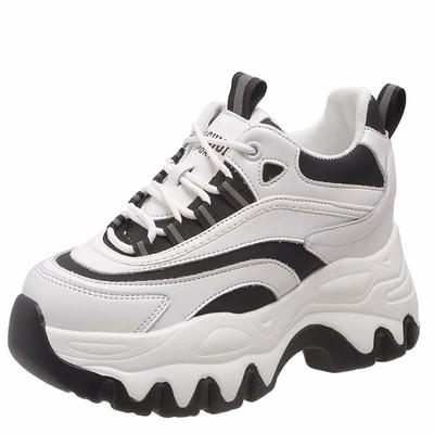 Fashion Women Thick Bottom Leather Sneakers New 2024 Chunky Breathable Female Casual Shoes Ladies High Platform White Sports Shoes 8CM