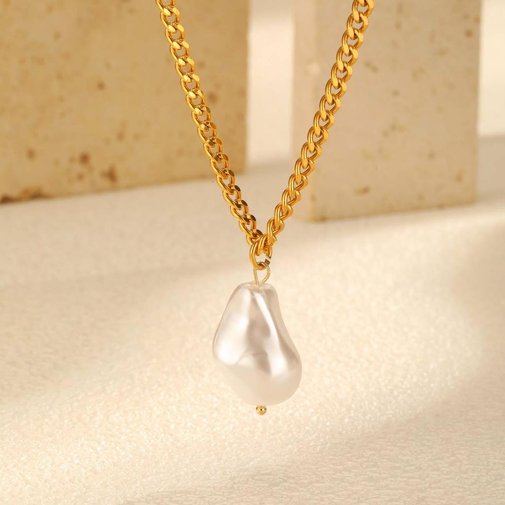 Schmuck Edelstahl Schleifkette Imitation Barockperle Gold Halskette Damen 2124
