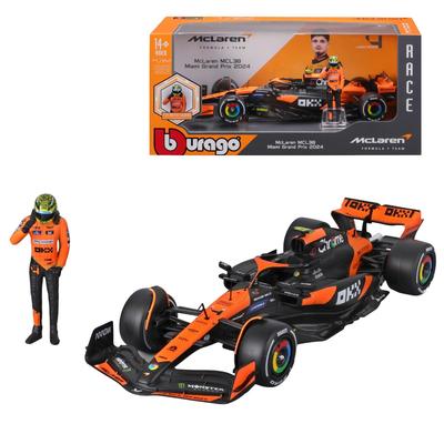 Μοντέλο Bburago 2024 Κλίμακας F1 McLaren MCL38 με Φιγούρα Lando Norris Αγωνιστικό Αθλητικό Αυτοκίνητο Μοντέλο Αυτοκινήτου Diecast 1/24 #4 / 18-28040 (#4)