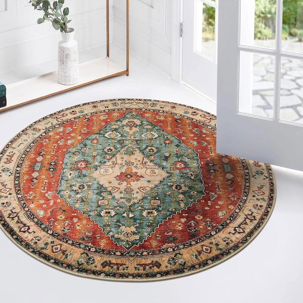 Bohemian Ethnic Round Carpet - Retro Style for Bedroom, Living Room, and Tent