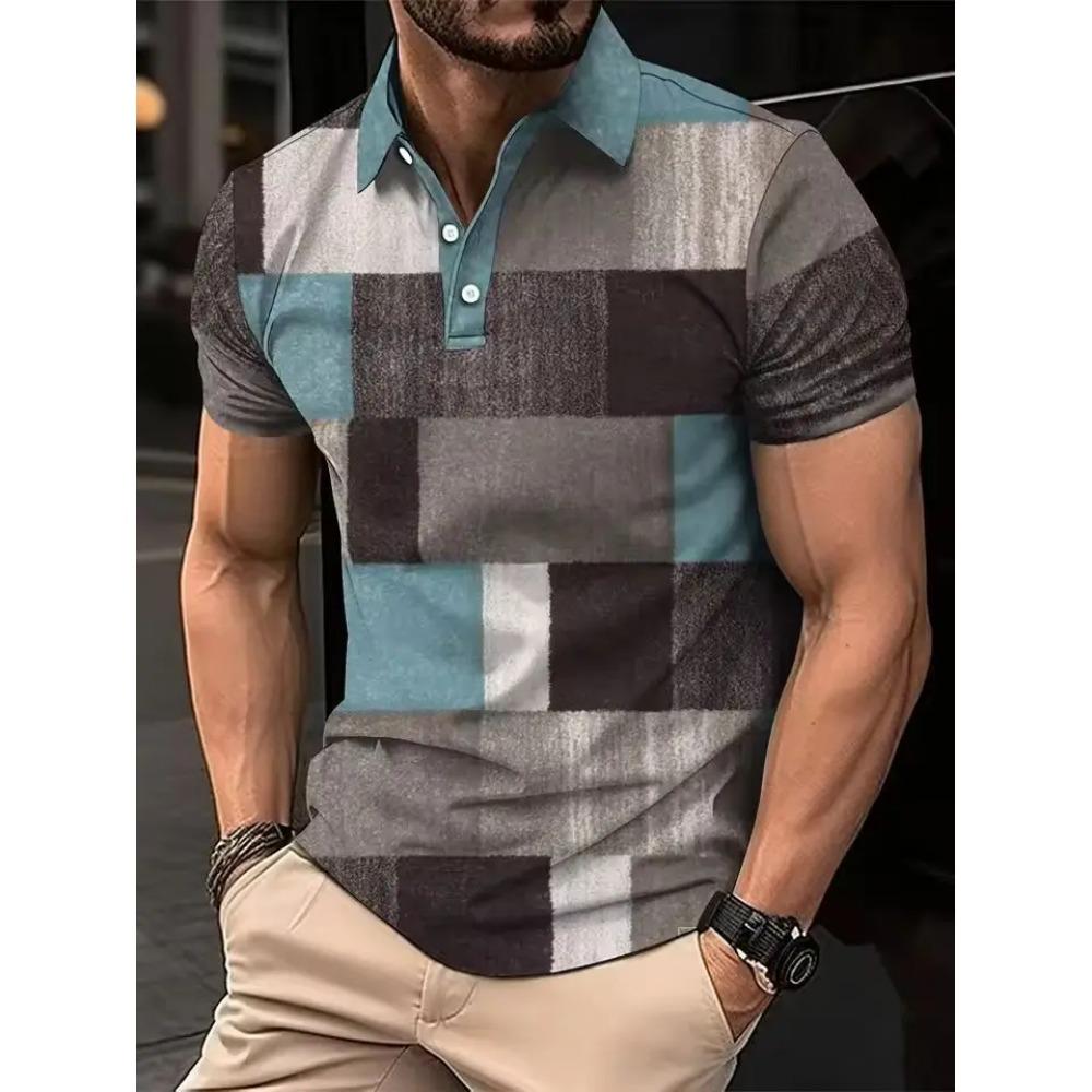 Men's Short Sleeved Polo Shirt Patch Pattern Design