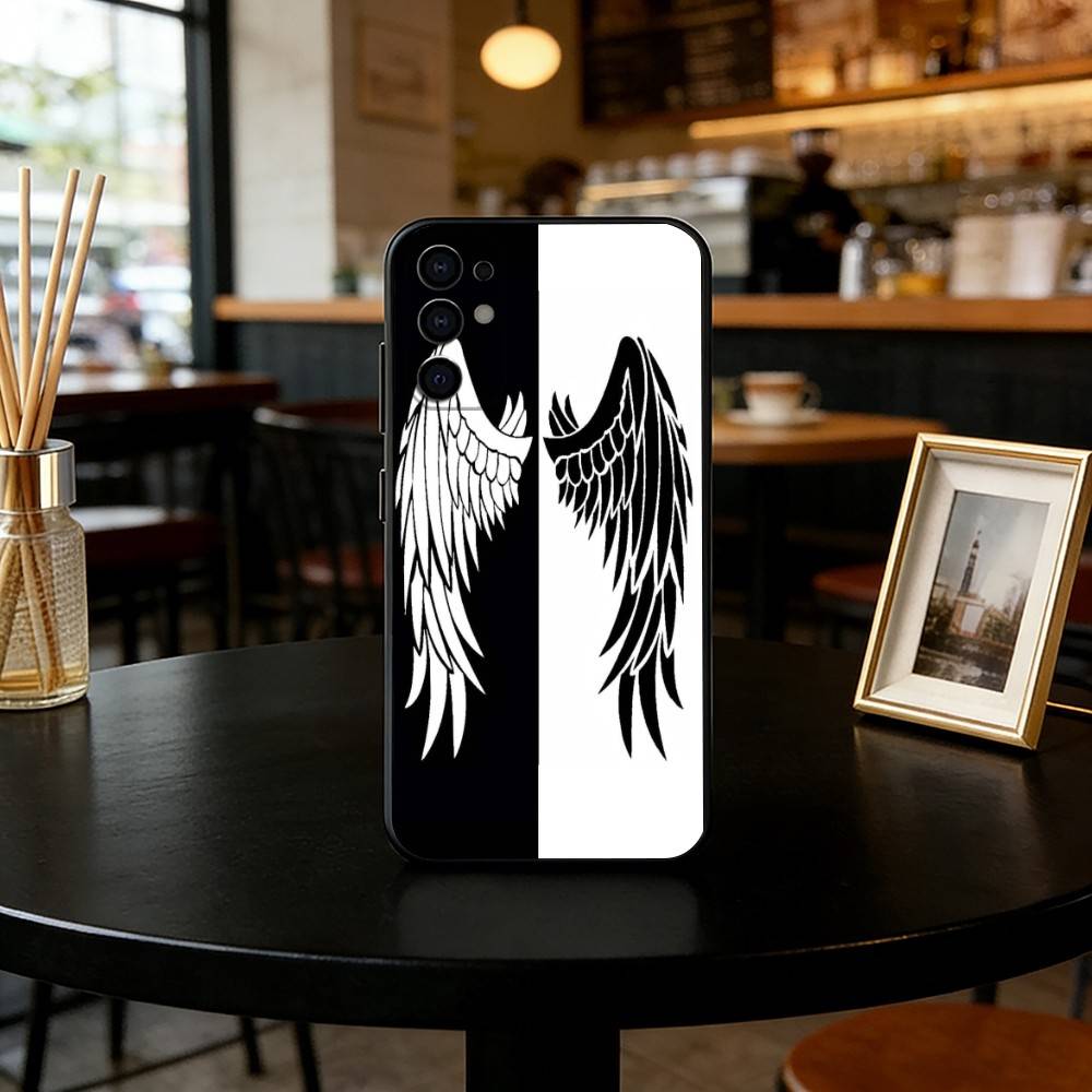 Angel wings Phone Case Black Silicone Soft For Samsung S25,S24,S21,S22,S23,S30,Ultra,S20,Plus,Fe,Lite