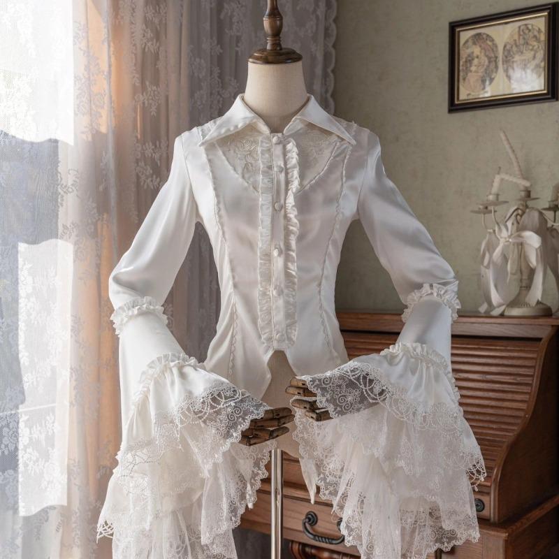 Spring Vintage Gothic Lolita Style Shirt Women Elegant Lace Ruffles Flare Long Sleeve Blouses Y2k Aesthetic Punk Subculture Tops