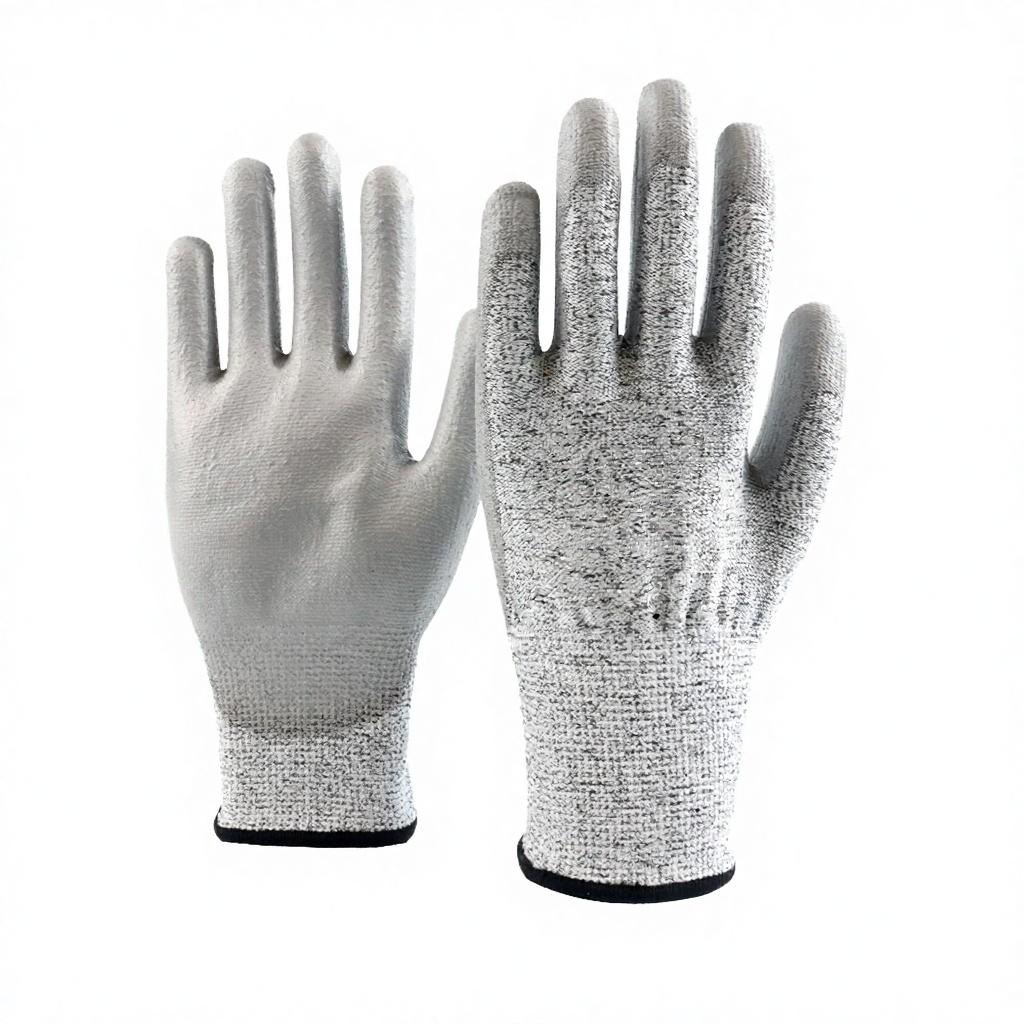 CE ANSI HPPE Liner PU Dipped Palm Coated Anti-Cut Safety Gloves ANSI/ISEA Cut Level 3 EN388 Cut Rating 5 Tear Rating 4 YOUGAIN (Gray,M) серый