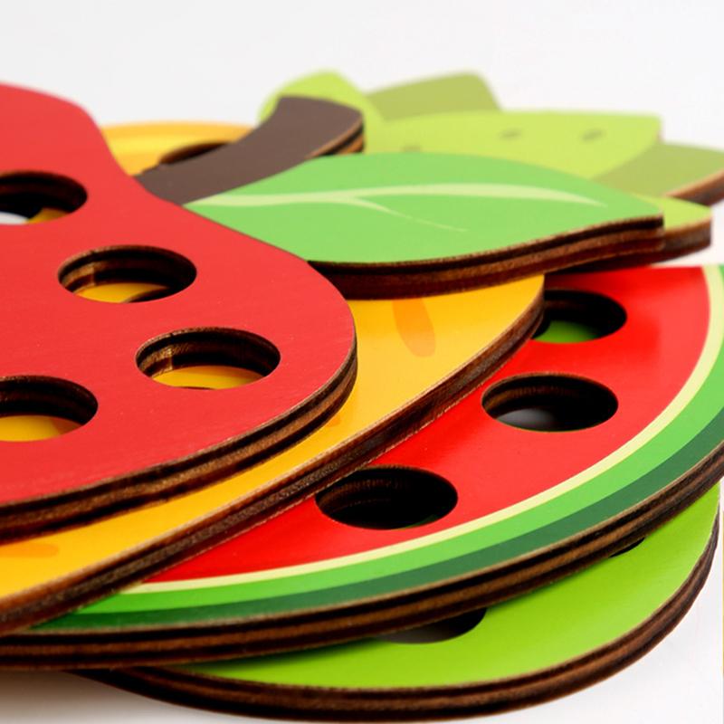 Wooden Lacing Plaything Educational Fruits Threading Activity Puzzles Learning Fine Motor Skill Car Travel Plaything Set For Toddlers Kids