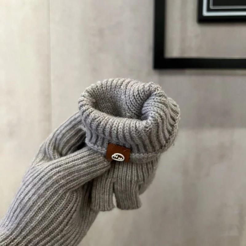 Warm Knitted Fleece-Lined Fingerless Gloves Women Winter Touchscreen Compatible Thick Wool Blend Mittens