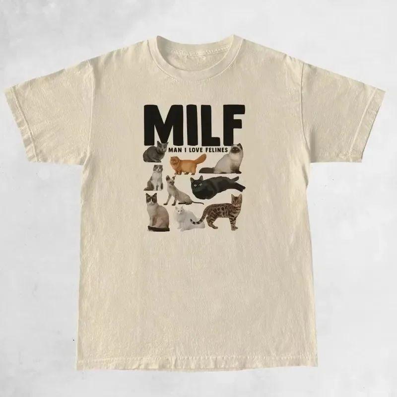 The 2025 Summer MILF Men I Love Cats Women Interesting Emoticons T-shirts Casual Short-sleeved Cat Lovers and T-shirts for Women