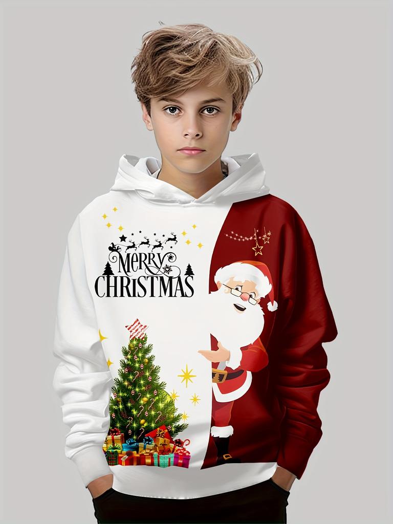 Kids Clothes Funny Christmas Hoodies Reindeer Santa Claus Long Sleeve Thin Sweatshirt for Boys Girls Xmas Gift for Children Top