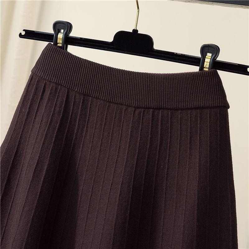 Autumn/Winter Knitted Skirt for Women Geometric Pattern Medium Length High Waisted Skirt A-line Long Skirt