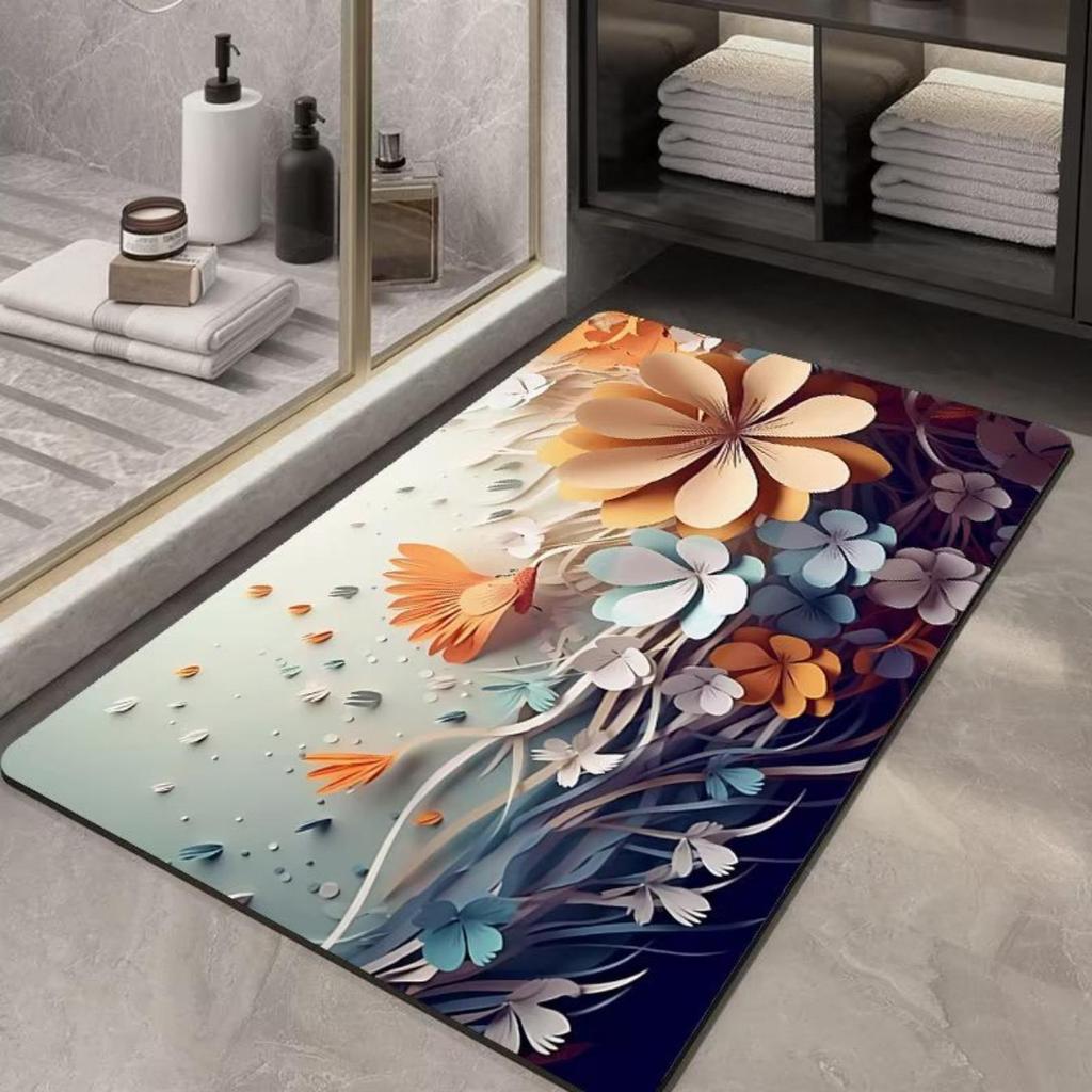 Tapete de espessamento de banheiro com impressão de diatomáceas Tapetes antiderrapantes para banheiras Tapetes para pias Tapetes para pisos laterais de banheiras Capacho para porta de chuveiros Almofada 3D de espuma de memória