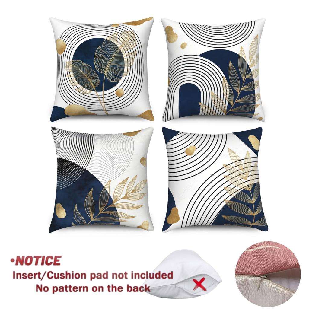 Luxury Abstract Throw Pillow Covers Set Of 4 Navy Blue Gold Leaf Geometric Pillowcase Polyester Linen Fabric Modern Home Decor