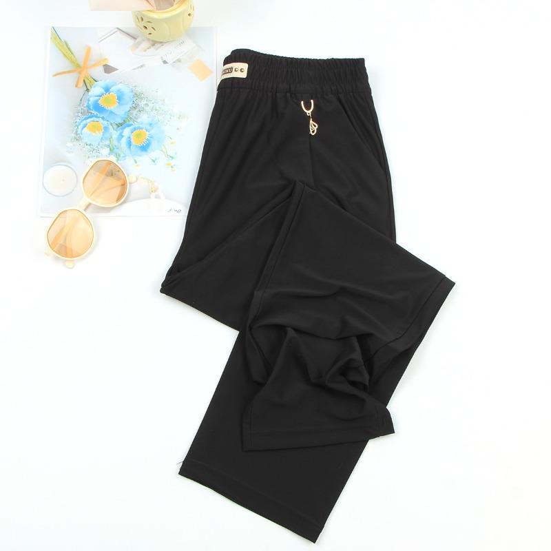 Summer New Thin Ice Silk Mother Cool High Waist Thin Elastic Casual Women's Pants Nine Points Loose Harlan Pants