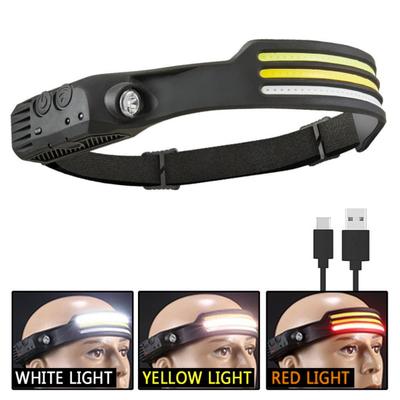 Motion Sensor Headlamp 230 Degree LED Headlamp USB-C Rechargeable Reflective Strip Outdoor Headlamp for Running Fishing Camping