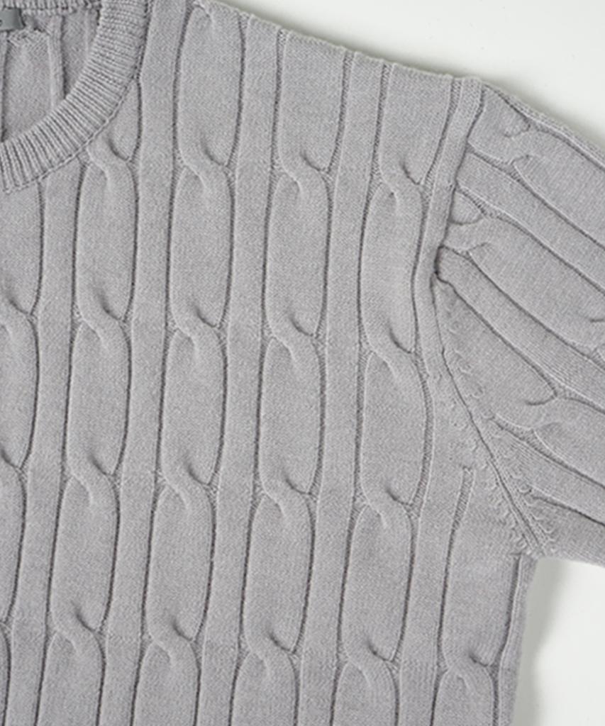 BIRBANTE Soft Washable Cable Round Knit - Heather Grey