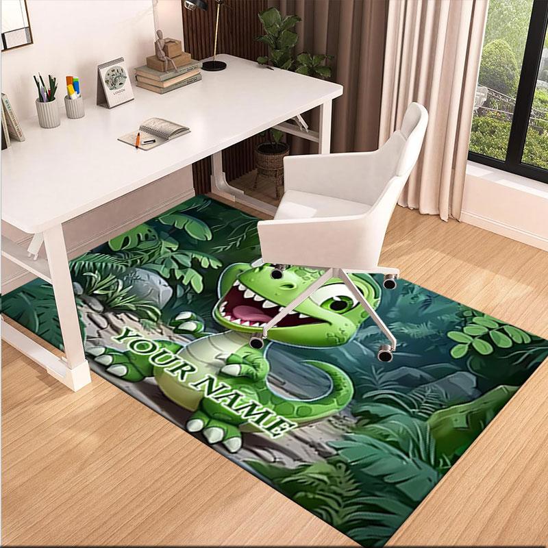 1PC Custom Name Dinosaur Adventure Jungle Theme Floor Mat Ideal for Living Room, Game Rooms, Office, Bedroom,Floor Mat Playful Design