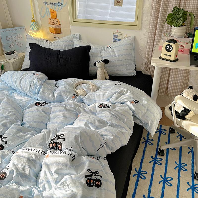 Cream Pure Cotton 4 Piece Bed Sheet Set Washable All Cotton Duvet Cover Pillowcase Class A 3 Piece Set Soft Comfortable Bedding