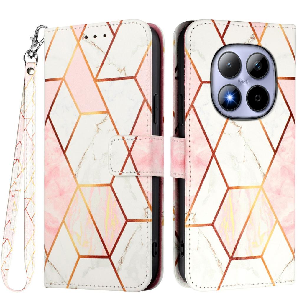 For Xiaomi Redmi Note 15 Pro 5G Case with Strap Marble Pattern Leather Phone Cover Card Holder